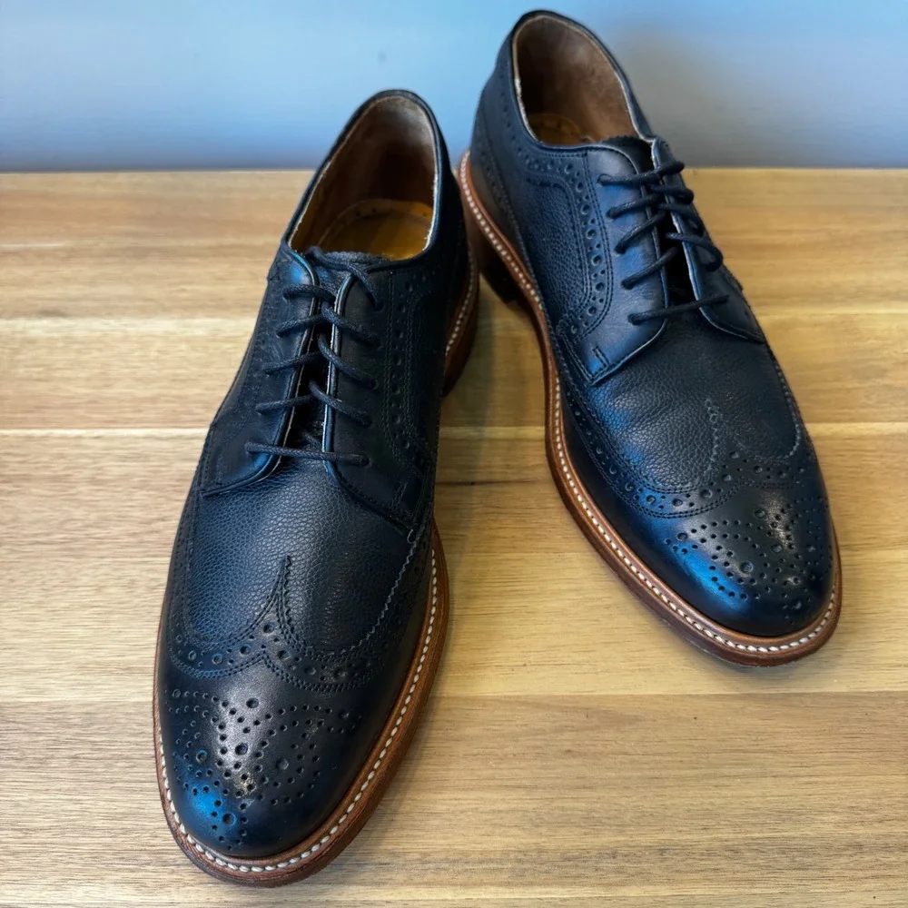 Florsheim Limited Men 8 D Black Pebbled Leather Wingtip Brogue Oxford Dress Shoe